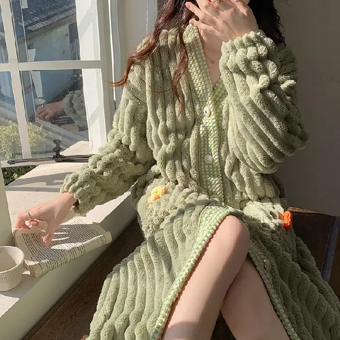 Thicken Warm Flannel Sleepwear Long Sleeve Women Loungewear Comfortable Loose Home Clothes Bathrobe