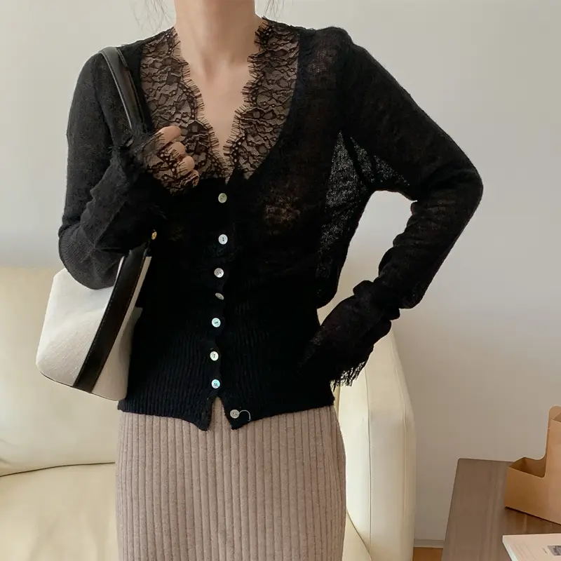 Vintage Knitted Cardigans Solid Casual Slim Ladies...