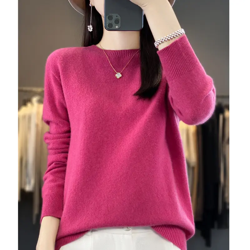 Women's Round Neck Top Fashion Long Sleeve Pullover Thin Sweater