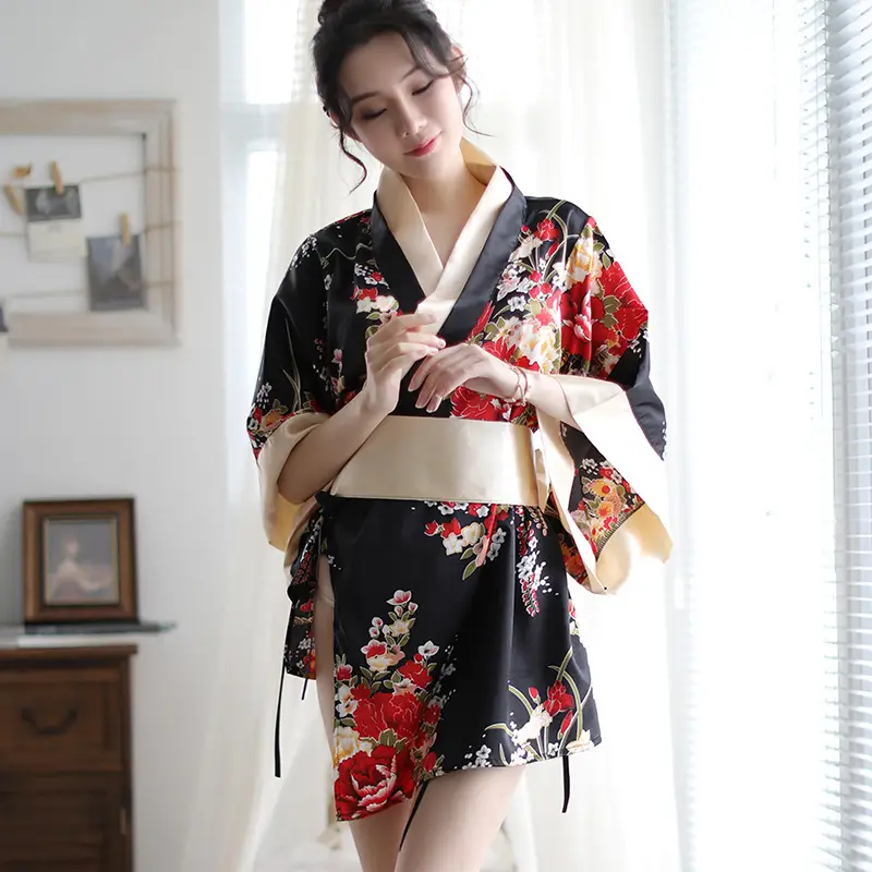 Japanese Kimono Women Bath Robe Sleepwear V-neck F...