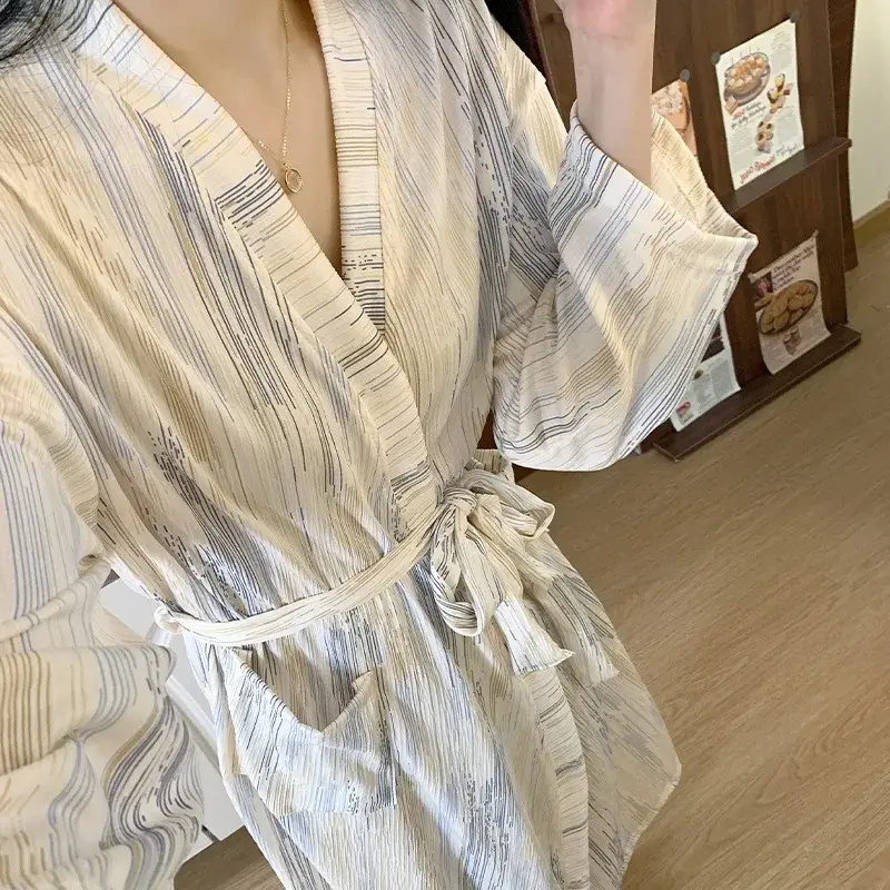 Robes Simple Casual Dressing Gown Women Gauze Loose Long Bathrobe Nightdress Cardigan Long Sleeve