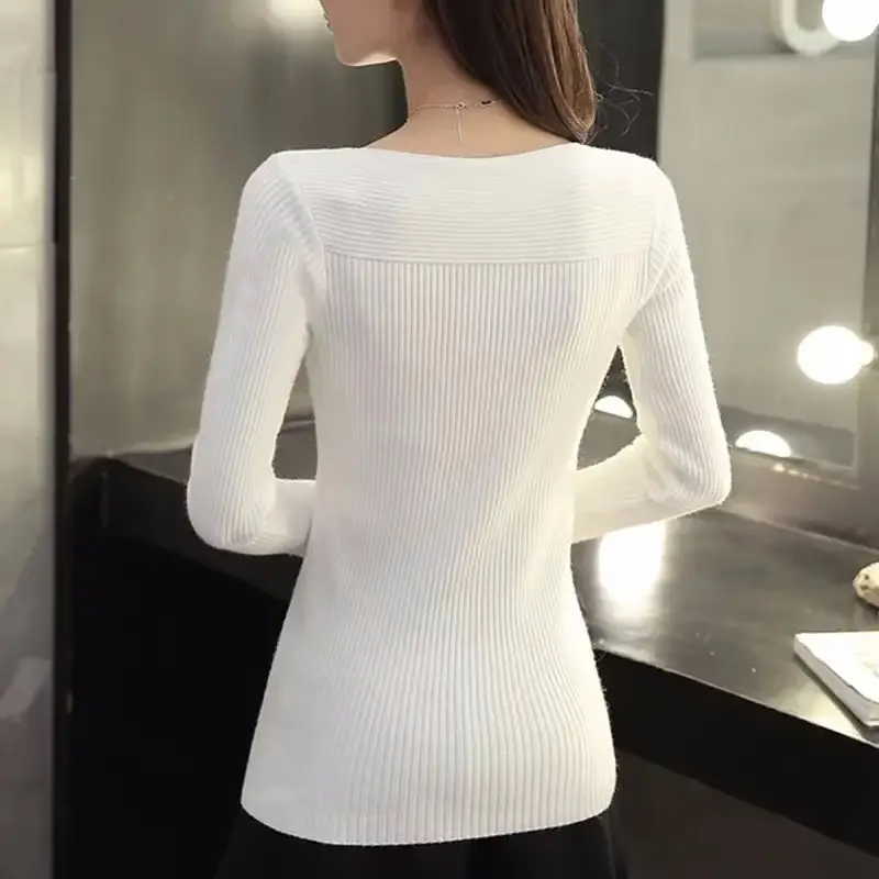 Long Sleeve Woman Sweater Elegant O-neck Knitted Tops