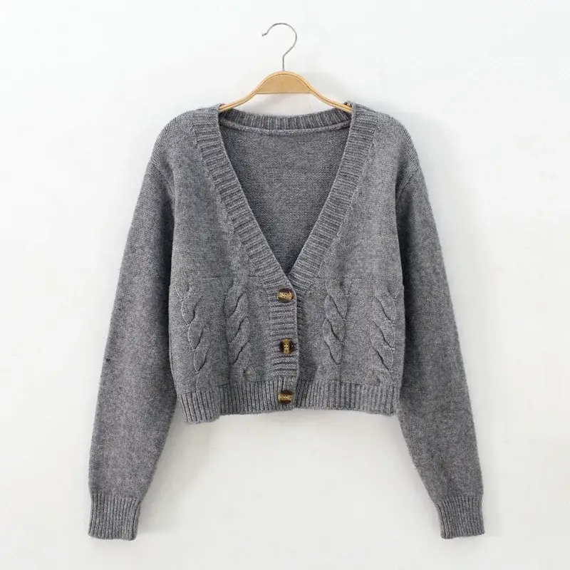 Short Style High-waisted Slim Plastic Sweater Women Single-Breasted Knitted Cardigan