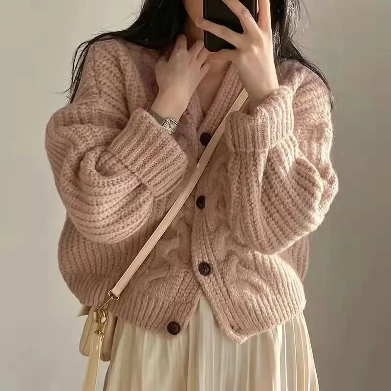 Fashion Winter Warm Long Sleeve Women V-nek Loose Cardigan Sweater