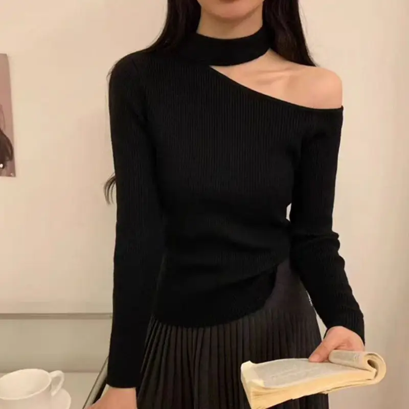 Sweater Women Pullover Tops Off Shoulder Long Sleeve Knitted Sweaters Female