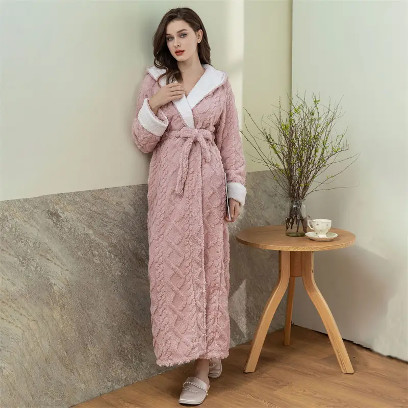 Thick Women Warm Bathrobe Solid Hooded Warm Ladies...