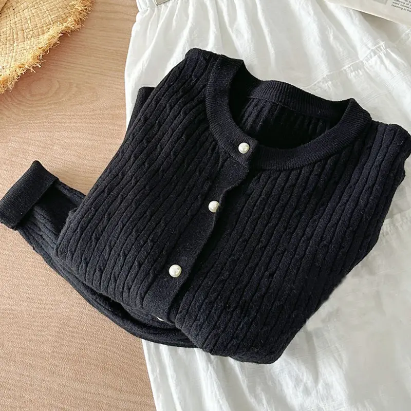 Elegant Long Sleeve Knitwear Tops Women Single Breasted Sweater