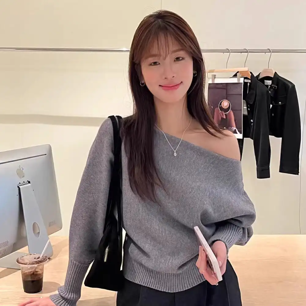 Women Shoulder Top Fashion Sweater Loose Casual