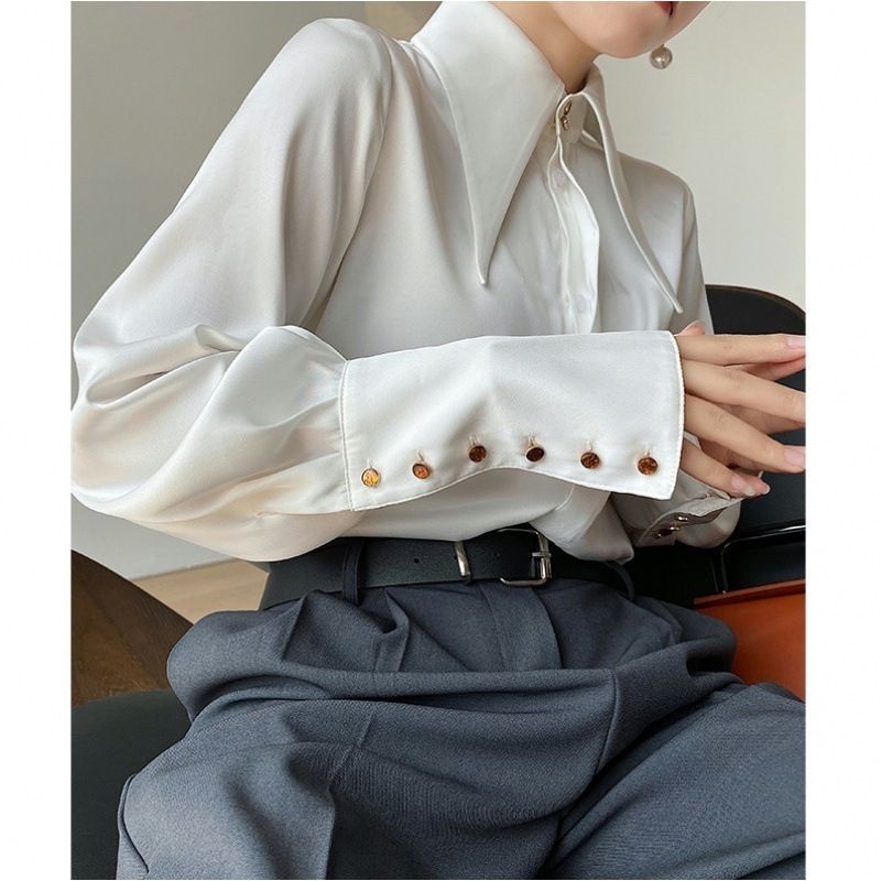 Women's Draped Top With French Pointed Collar