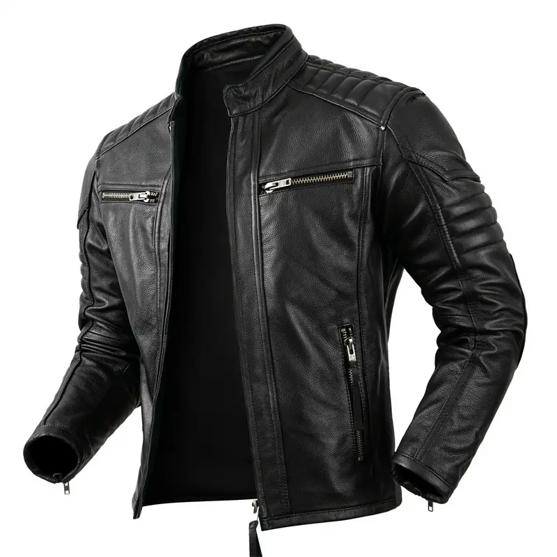 Casual Vintage Leather Coat Men Outfit Fashion Biker Top Layer Jacket