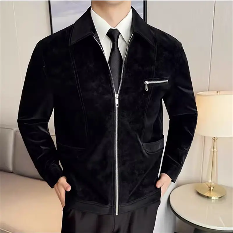 Men's PU Leather Jacket Fashion Zipper Smart Casual Solid Color Outerwear Coat Men Turn Down Collar Leather Jackets