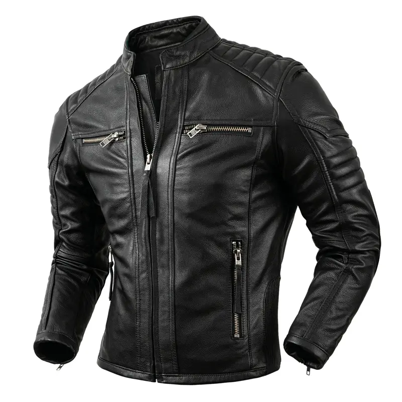 Casual Vintage Leather Coat Men Outfit Fashion Biker Top Layer Jacket