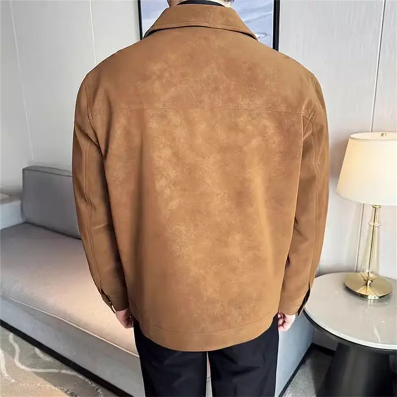 Men's PU Leather Jacket Fashion Zipper Smart Casual Solid Color Outerwear Coat Men Turn Down Collar Leather Jackets