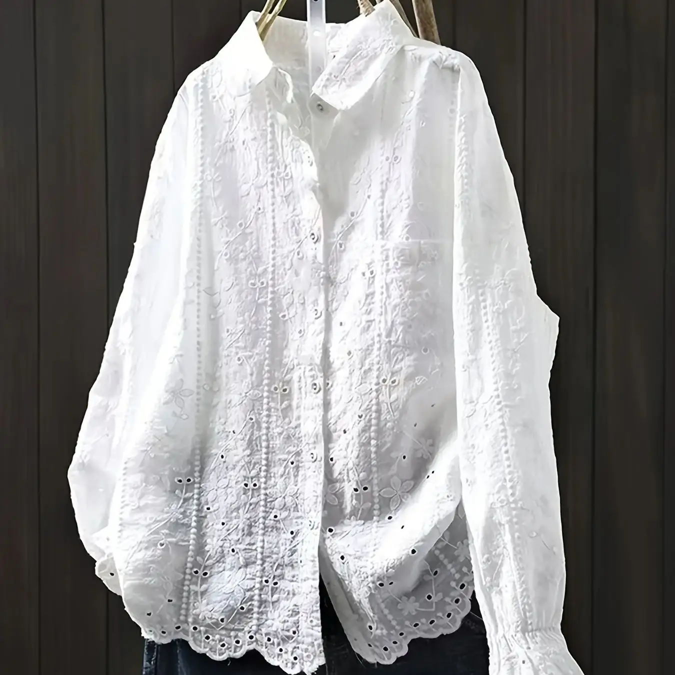 Women's Retro Hollow-Out White Shirt