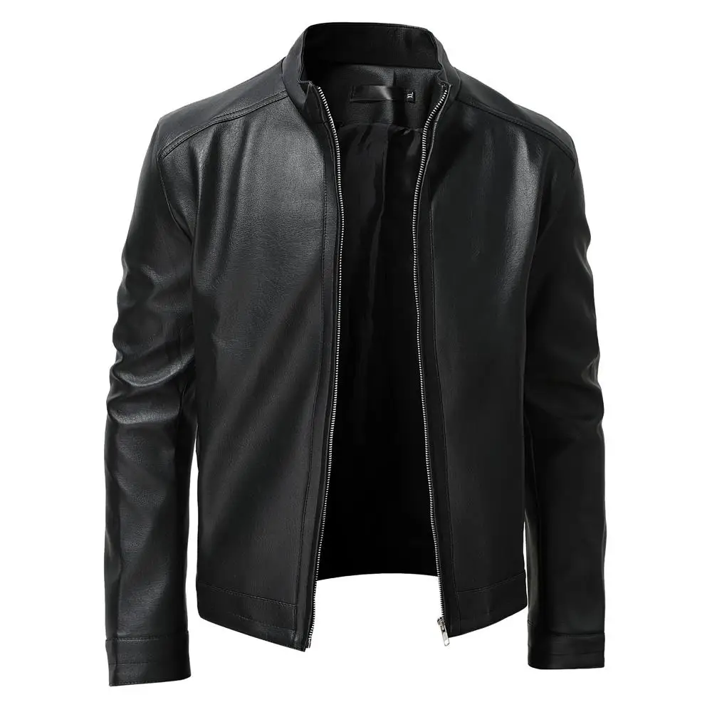 Men Fashion Leather Jacket Slim Fit Stand Collar Jacket Anti-Wind Zipper Jackets Men Outerwear