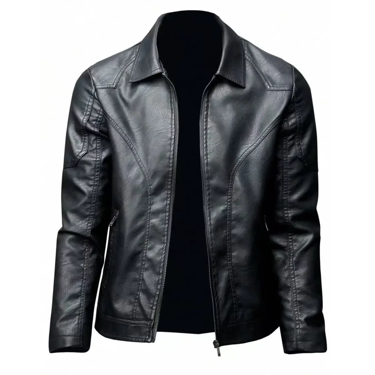 Men Lapel Collar Thicken Leather Jacket Vintage Leather Jacket Men's Casual Jacket
