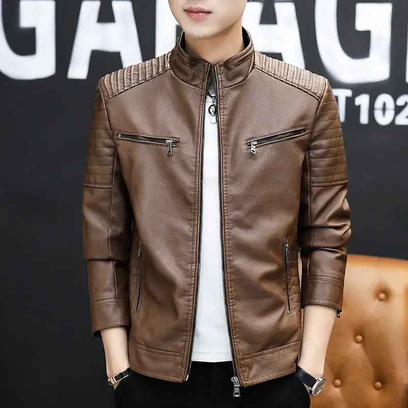Men Leather Suit Jacket Men Slim Fit Short Coat Me...