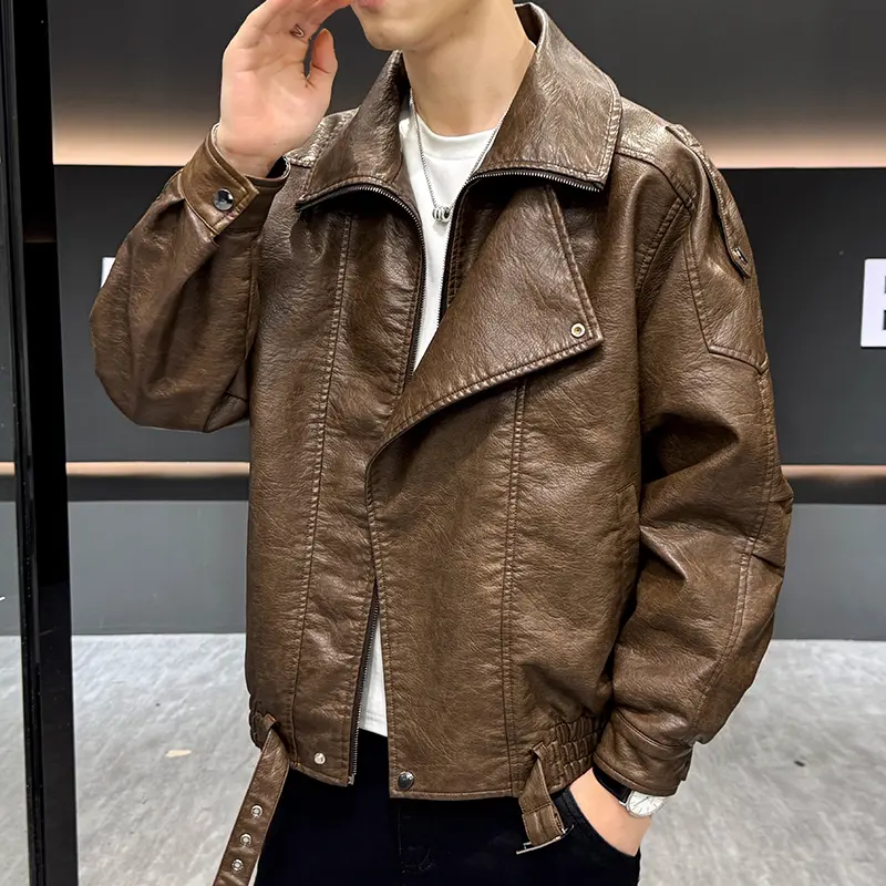 Men's Jacket Windproof Waterproof Jackets Male Turn Down Collar Leather Outwear