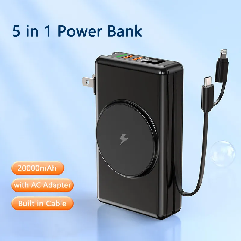 Magnetic Wireless Charging Bank With Data Cable