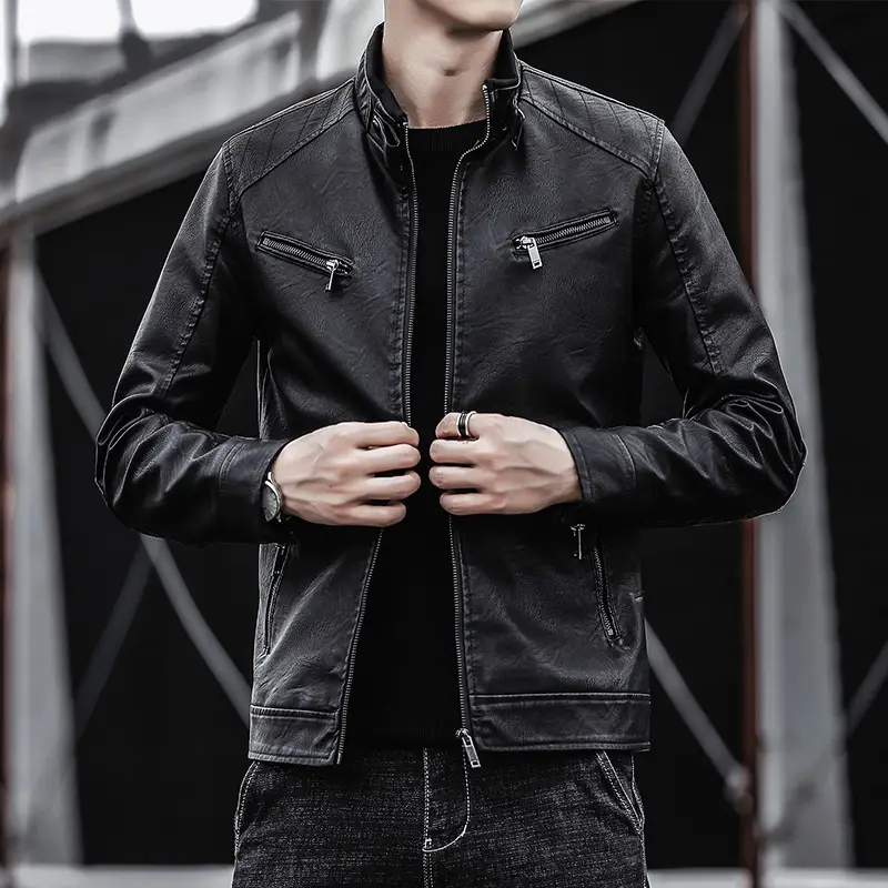 Men Leather Suit Jacket Men Slim Fit Short Coat Men Fashion Leather Jacket