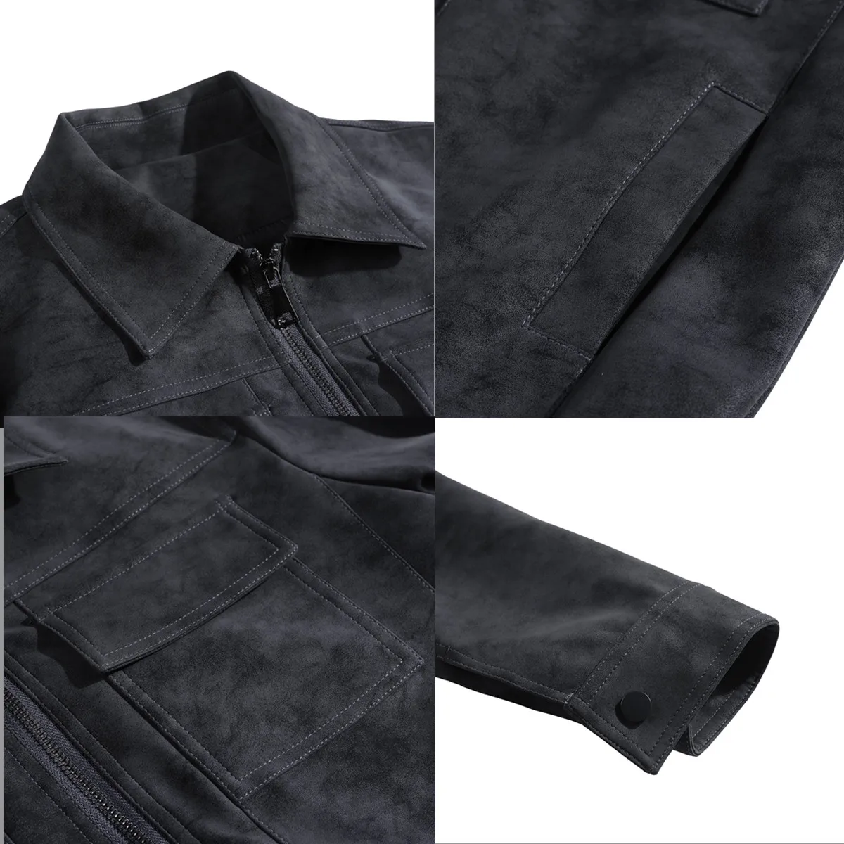 Frosted PU Leather Jacket For Men Fashion Front Pockets Decor Turn Down Collar Casual Jackets And Coats