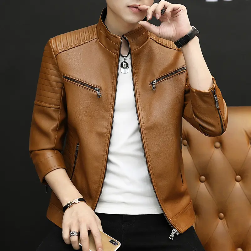 Men Leather Suit Jacket Men Slim Fit Short Coat Men Fashion Leather Jacket