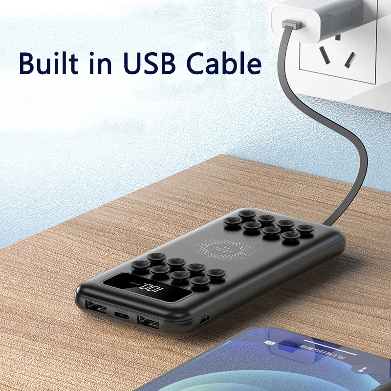 Magnetic Wireless Charger Power Bank With Built-In Charging Cable