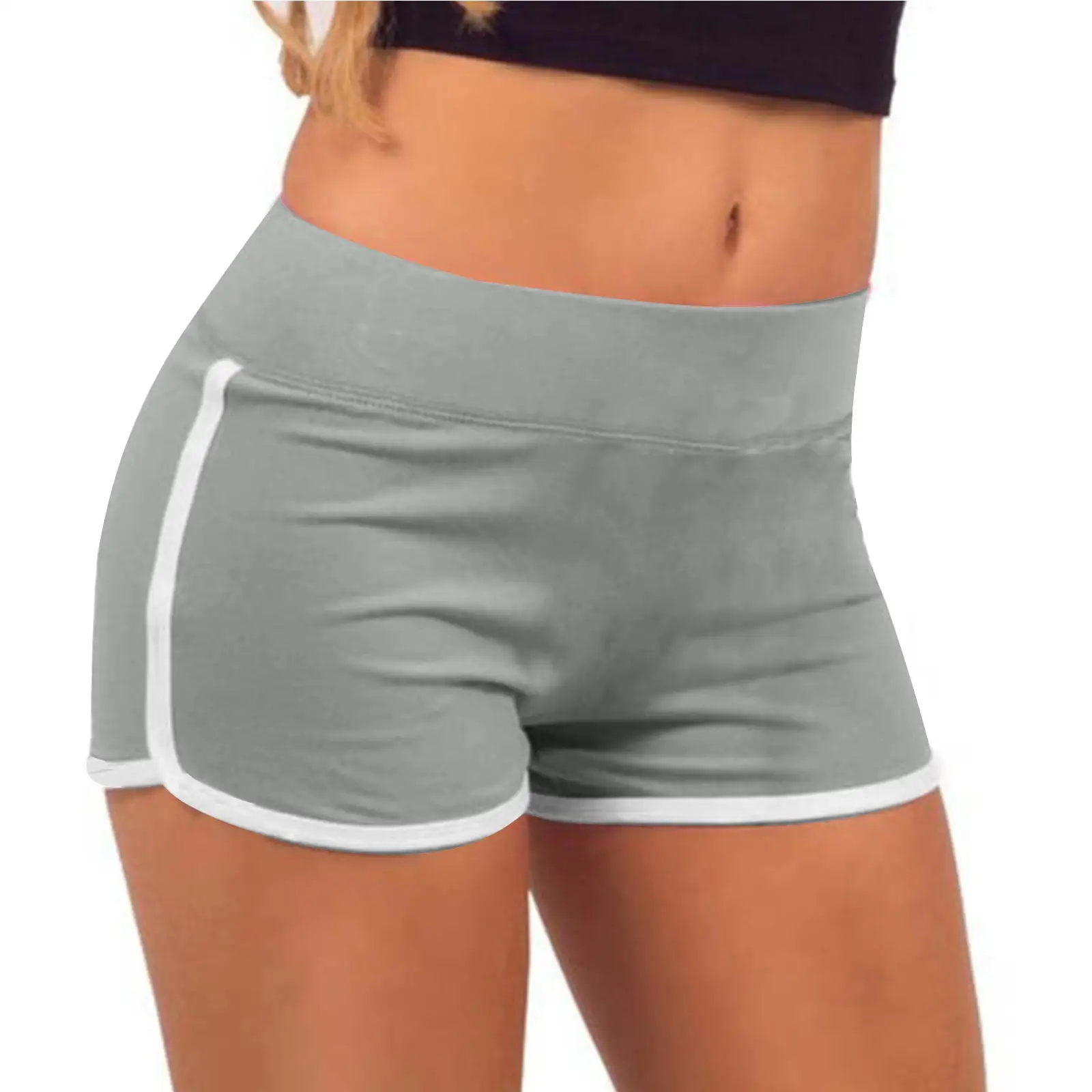 Women Mid Waist Shorts Slim Fit High Stretchy Short