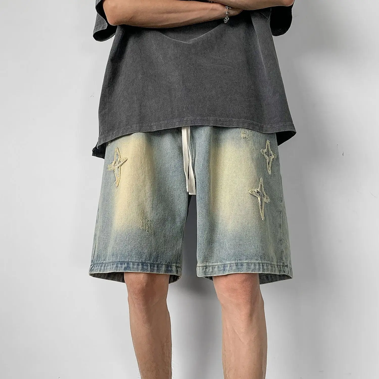 Baggy Drawstring Short Jeans Men ...