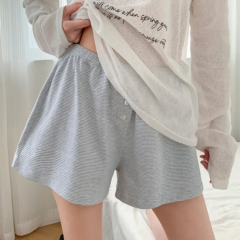 Shorts for Women Elastic Waist Casual Beach Hot Pants with Button Detail