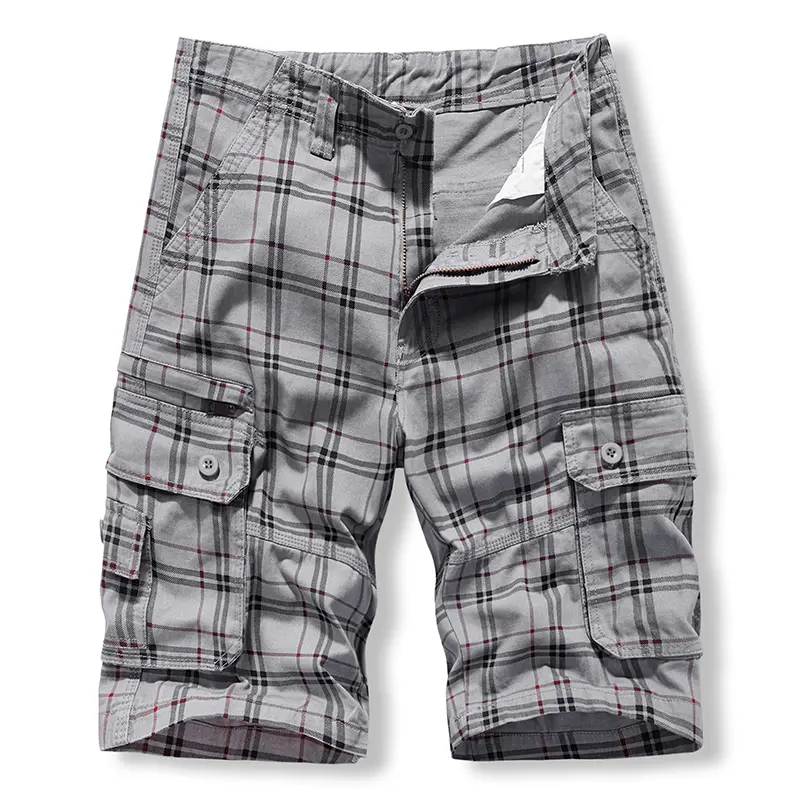 Men's Pure Cotton Checked Casual Pants Multi-Pocke...