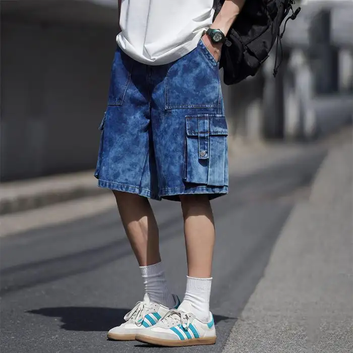 Men's Hip-hop Streetwear Stained Casual Cargo Shor...
