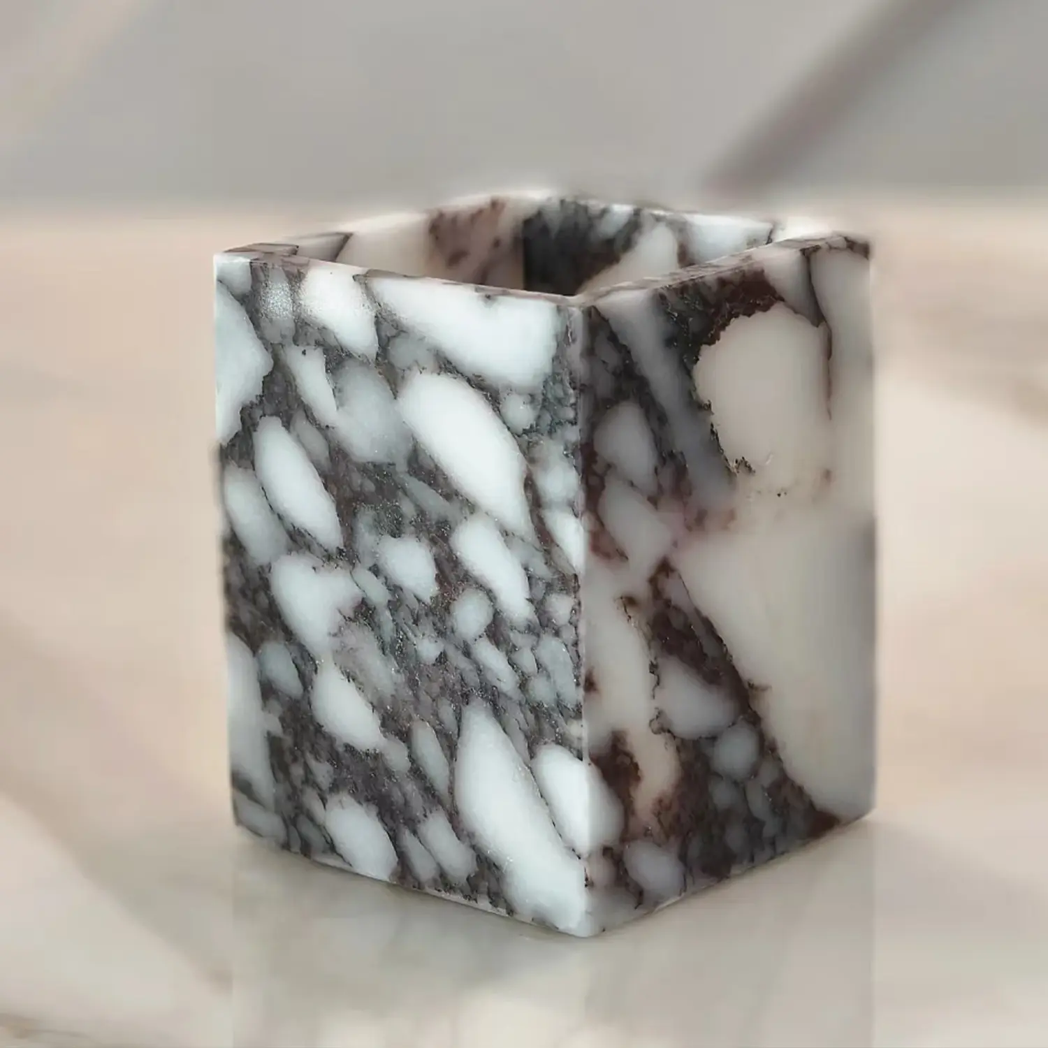 Natural Marble Pencil Pen Holder Double Layer Desk Organizer Office Supplies Storage Desktop Stationary