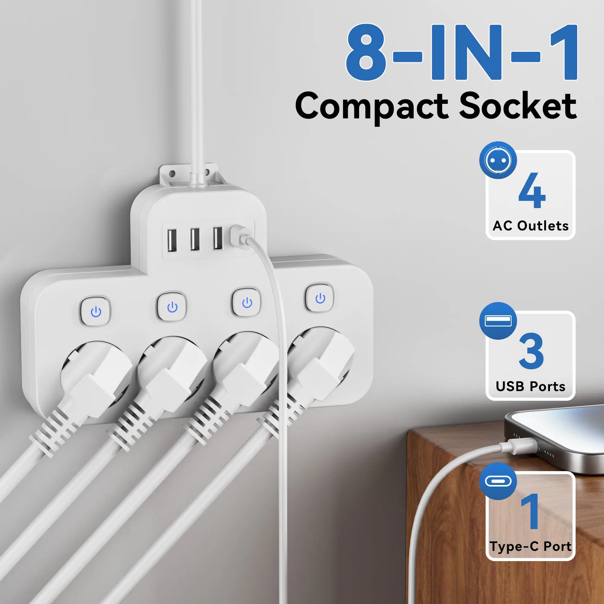 With 4 Independent Ac Switch Power Outlets Suitable For Office Use