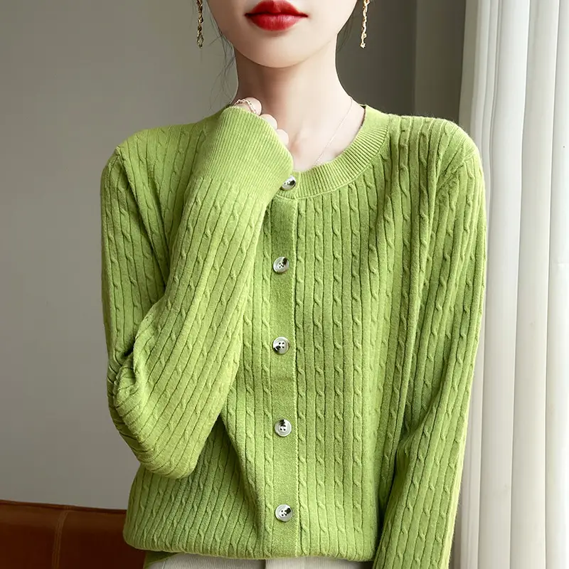 Fashion Knitted Cardigan Button Sweater Round-Neck Comfortable