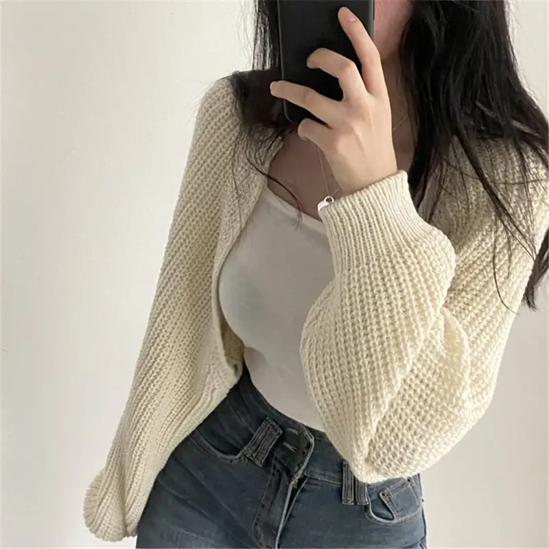 Women Long Sleeve Cover Outfit Coat Casual Solid Knit Sweater Cardigan Short