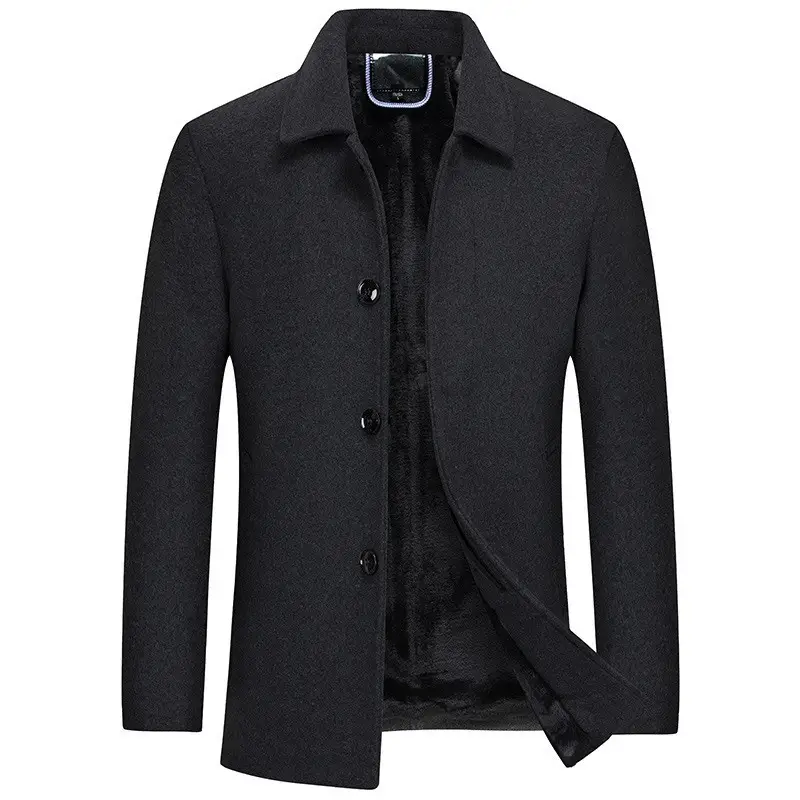 Men's Business Wool Lapel Tweed Coat with Thick Inner Layer Men's Formal Jacket