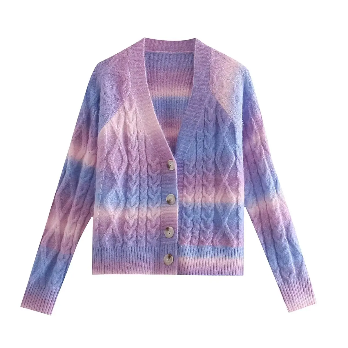 Tie-dye V-neck Short Cardigan Women Long-sleeve Gradient Sweater