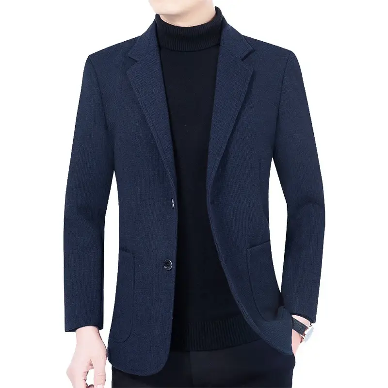 Man Coat Solid Color Turn Down Collar Blazer Long Sleeve Pocket Business Versatile Men Suit Outerwear