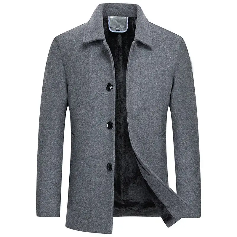 Men's Business Wool Lapel Tweed Coat with Thick In...