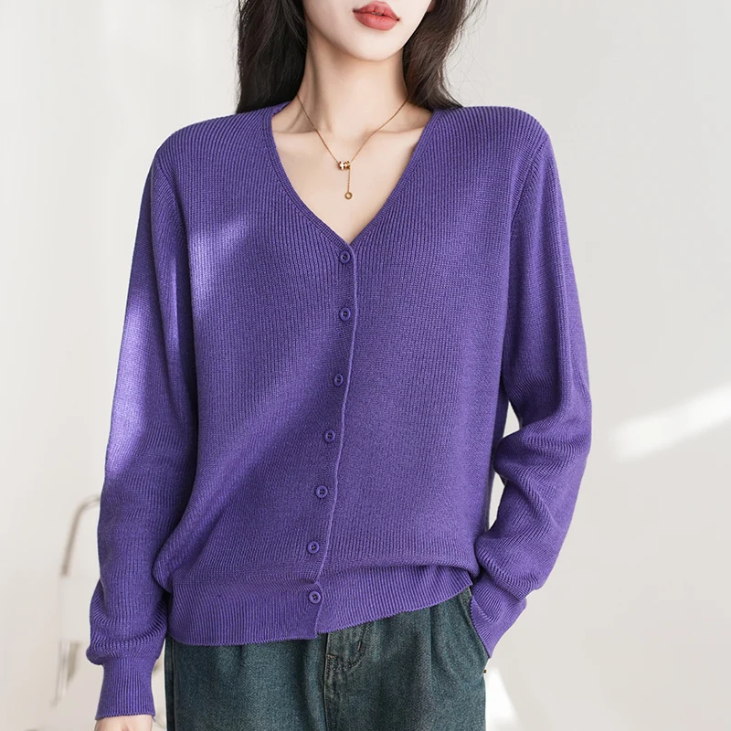 Women Long Sleeve Cardigans Solid Casual Outerwear Knitwear Tops