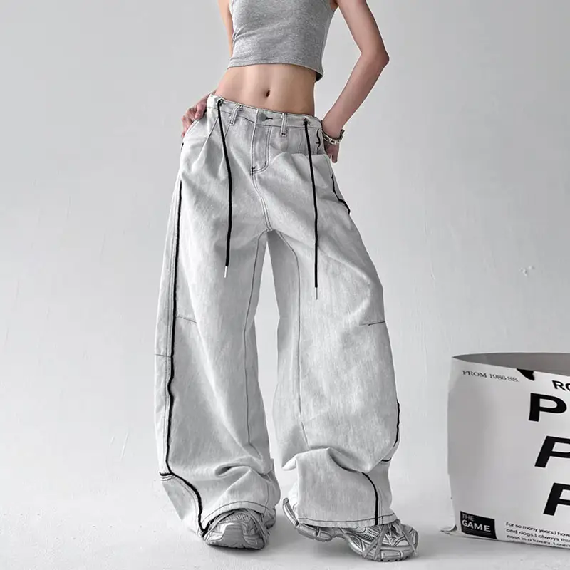 Women's Color-Blocked Casual High-Waisted Loose Straight Leg Jeans