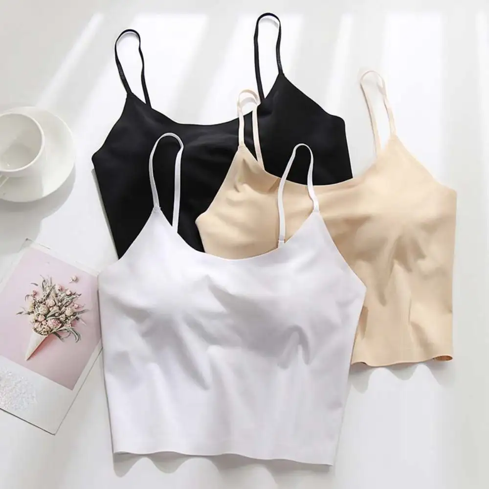 Traceless Sling Bralette Crop Tops Solid Color Strap Skinny Vest Tops Tank Top