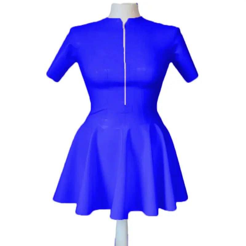 Fashion Women Bust Zippers Shiny PVC Dress Solid