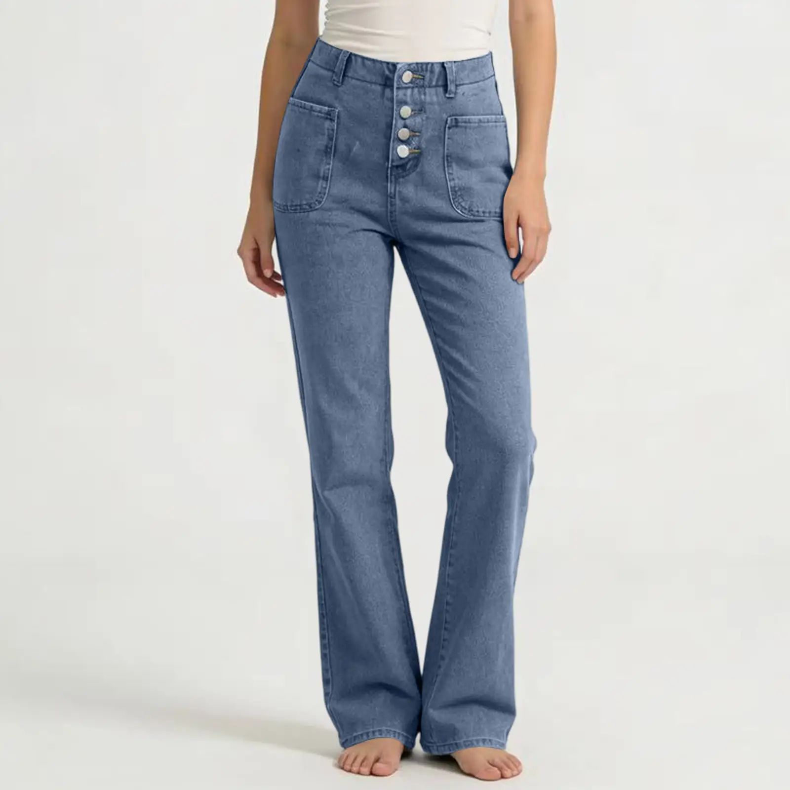 Wide-Leg Non-Stretch Casual Jeans