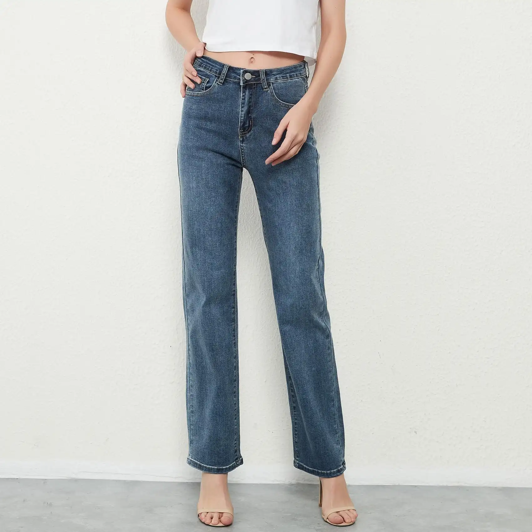 Stretch Straight Leg High-Waisted Jeans