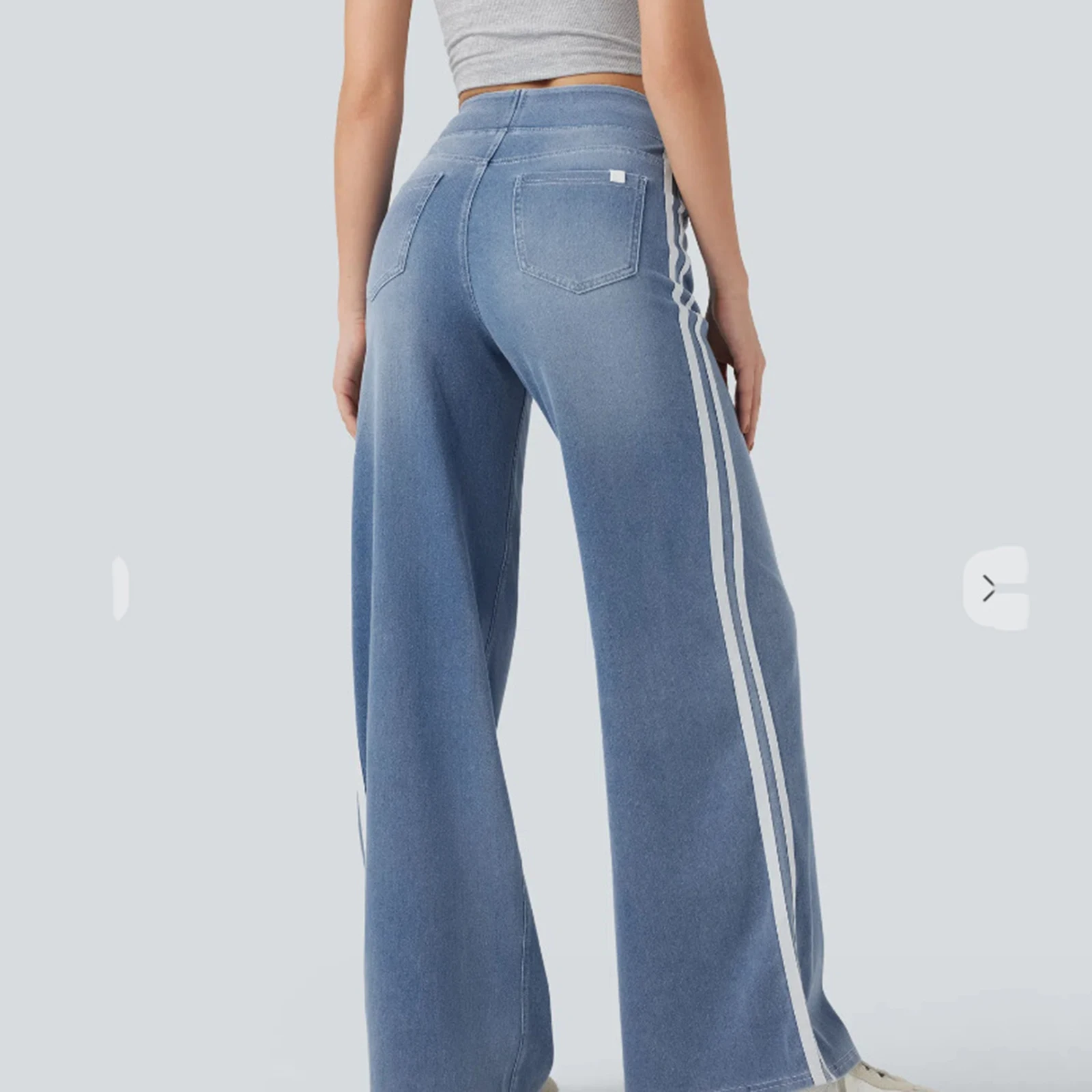 Women's Versatile And Comfortable Retro Washed Side Stripe Wide-Leg Jeans