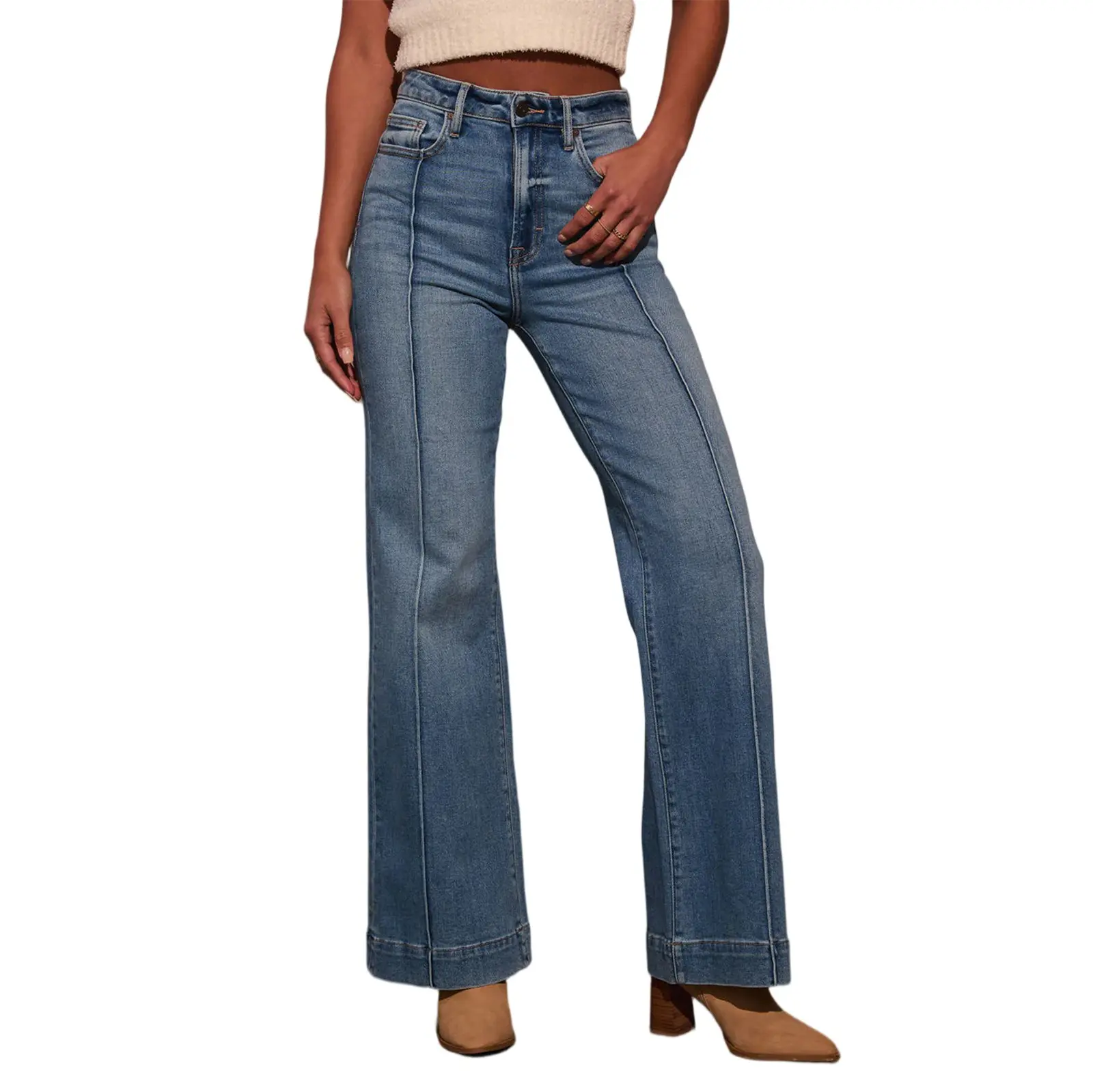 Women's High-Waisted Straight-Leg Slim-Fit Wide-Leg Jeans