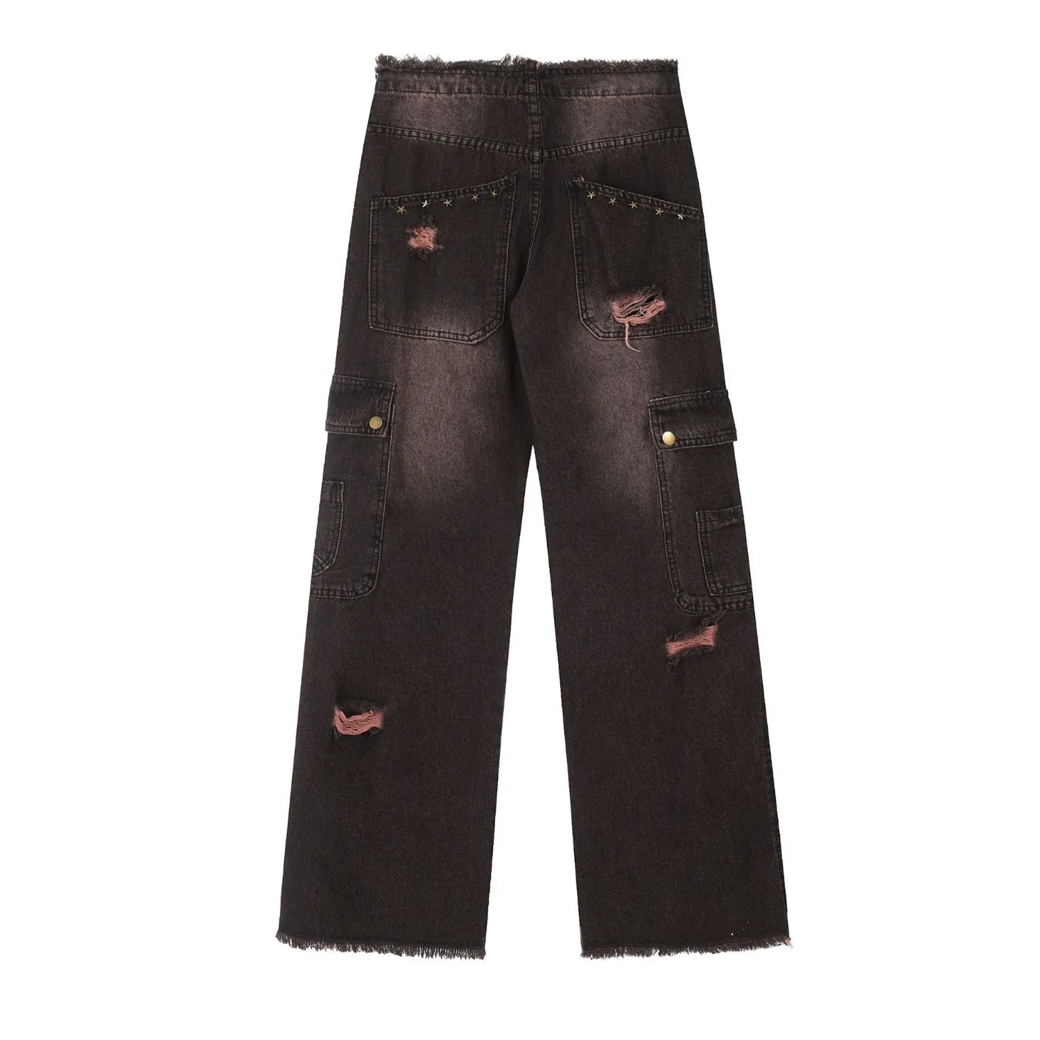 Fringe Ripped Straight Leg Jeans
