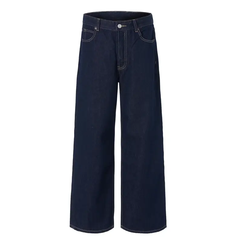 Non-Fading Original Color Jeans Men's High Quality Loose Straight Denim Pants Retro Wide Leg Trousers